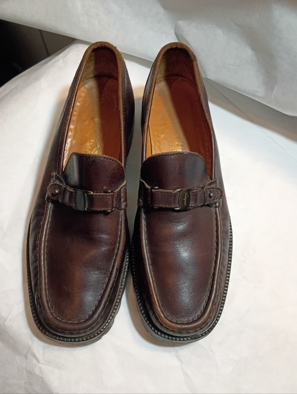 Salvatore Ferragamo Shoes Mens 7.5D Brown Horsebit Leather Loafers